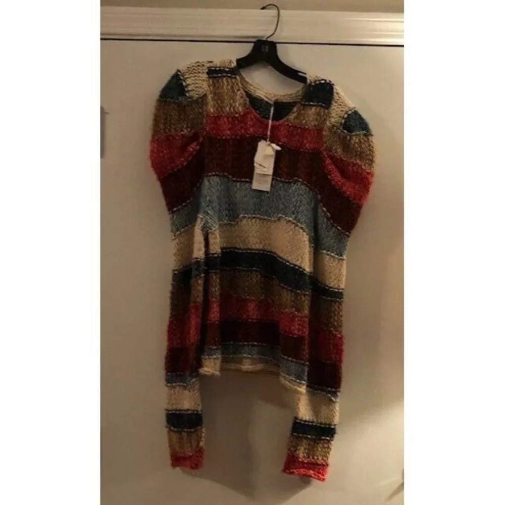 NWT $765 ULLA JOHNSON VIOLETA HAND WEAVED STRIPED MERINO WOOL SWEATER SZ M/L - Picture 9 of 10